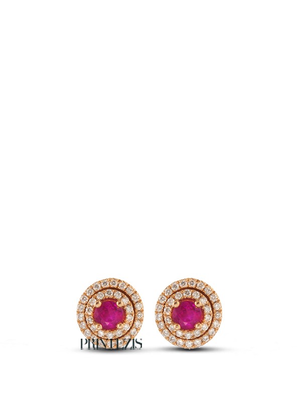 Σκουλαρίκια Ροζ Χρυσά Κ18 με Ρουμπίνια και Διαμάντια