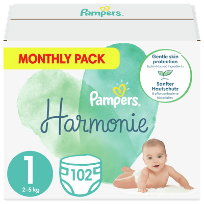 PAMPERS Harmonie Βρεφικές Πάνες No.1 2-5Kg 102 Τεμάχια Monthly Pack