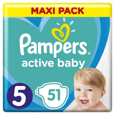 Pampers - Active Baby Πάνες Μέγεθος 5 (11-16 kg), 51 Πάνες