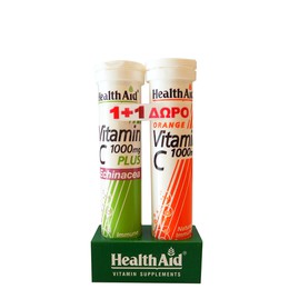 Health Aid Vitamin C 1000mg Plus Echinacea 20 αναβράζοντα δισκία & Vitamin C 1000mg Orange 20 αναβράζοντα δισκία 1+1 ΔΩΡΟ