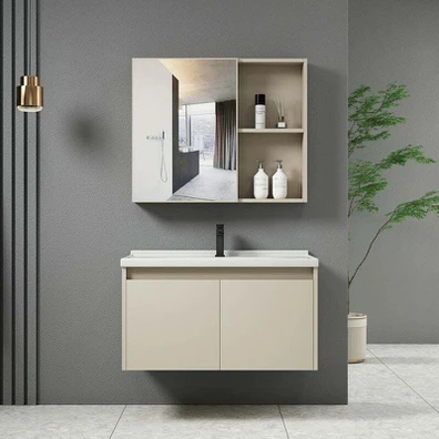 Idea-1 set Έπιπλο Κρεμαστό Μπάνιου Cream, Καθρέπτη
