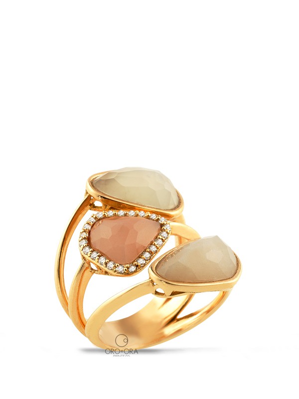 Δαχτυλίδι Ροζ Χρυσό Κ18 με Διαμάντια και Moonstone