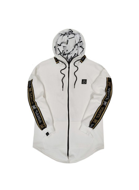 VINYL ART CLOTHING WHITE GOLD TAPED HOODIE WITH FULL ZIP
