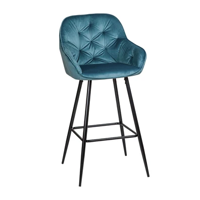 Σκαμπώ Μπαρ Varossi Velvet Dot Πετρόλ 53x55x107cm