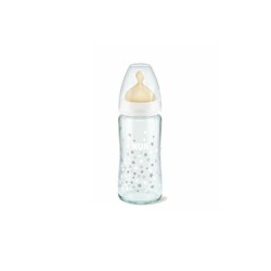 Nuk First Choice+ Temperature Control Glass Baby Bottle With Temperature Control Indicator & Latex Nipple 0-6 Months White 240ml