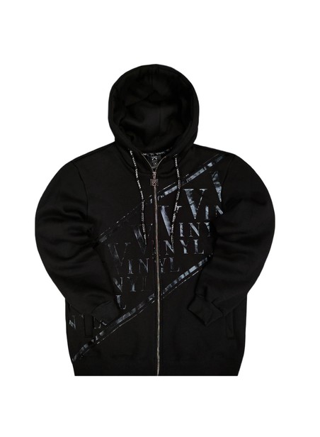 Vinyl art clothing contrast logo zip through hoodie - black