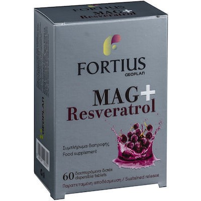 FORTIUS Mag+ Resveratrol Συμπλήρωμα Διατροφής Οργανικού Μαγνησίου Με Ρεσβερατρόλη 60 Διασπειρόμενα Δισκία