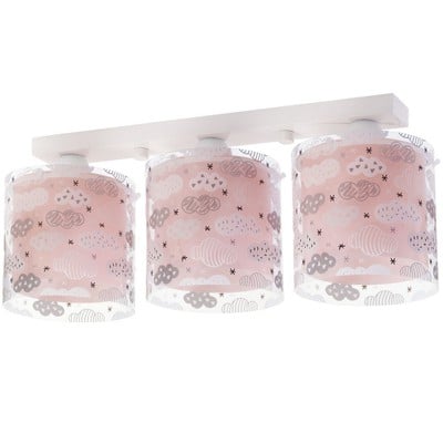 Childrens Triple Rail Ceiling Light Clouds Pink 3X