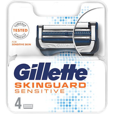 GILLETTE Skinguard Sensitive Ανταλλακτικές Κεφαλές Με 2 Λεπίδες & Λιπαντική Ταινία Για Ευαίσθητες Επιδερμίδες 4 Τεμάχια