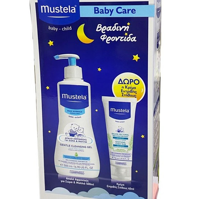 MUSTELA Bebe Baby Care Pack Βραδινή Φροντίδα Με Gentle Cleansing Gel Απαλό Αφροντούς για Σώμα & Μαλλιά 500ml & Soothing Chest Rub Cream Κρέμα Εντριβής Στήθους 40ml