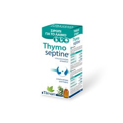 Tilman Thymoseptine Syrup Συμπλήρωμα Διατροφής Εκχυλίσματος Θυμαριού Σε Σιρόπι Που Καταπραΰνει & Μαλακώνει Τον Ερεθισμένο Λαιμό 150ml