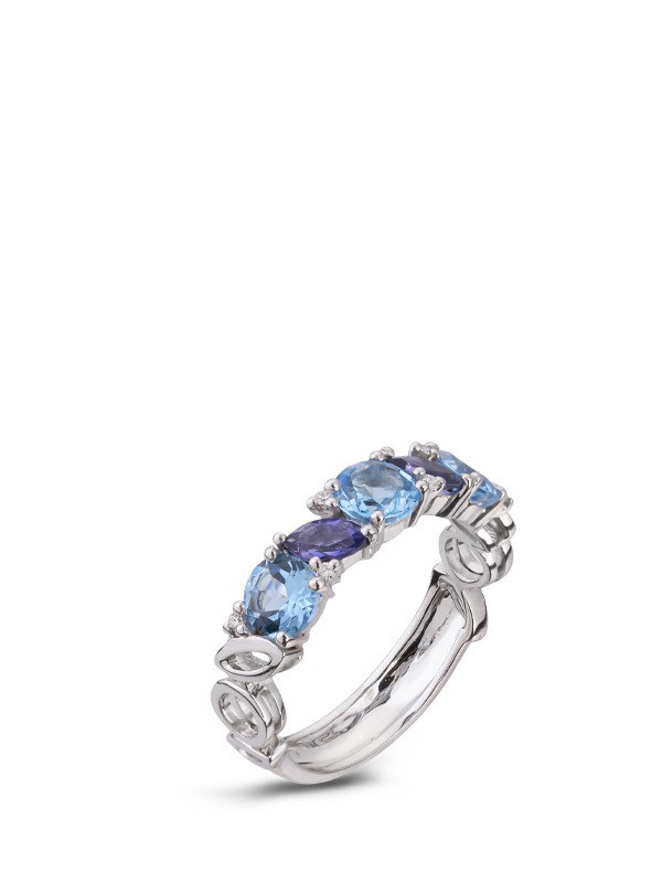 Δαχτυλίδι Λευκόχρυσο Κ18 με Blue Topaz και Διαμάντια