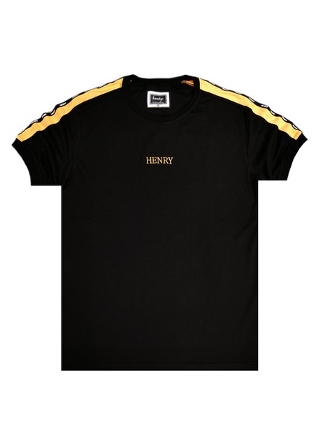 HENRY CLOTHING BLACK ORANGE STRIPED SLEEVES T-SHIRT