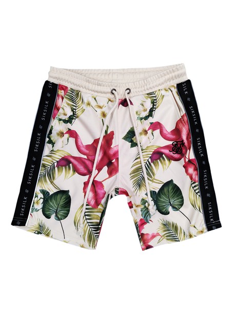 SikSilk Retro Tropics Tape Shorts - Ecru & Floral