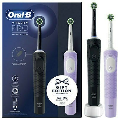 ORAL-B Vitality Pro Duo Pack Ηλεκτρική Οδοντόβουρτσα Black & LIlac 2 Τεμάχια