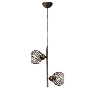 Pendant Light 2xE27 Metal With Crystals Bronze