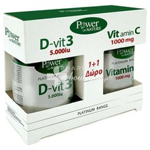 Power Health Σετ Platinum - D-Vit3 5000 iu, 60 tabs & Δώρο Vitamin C 1000mg, 20tabs