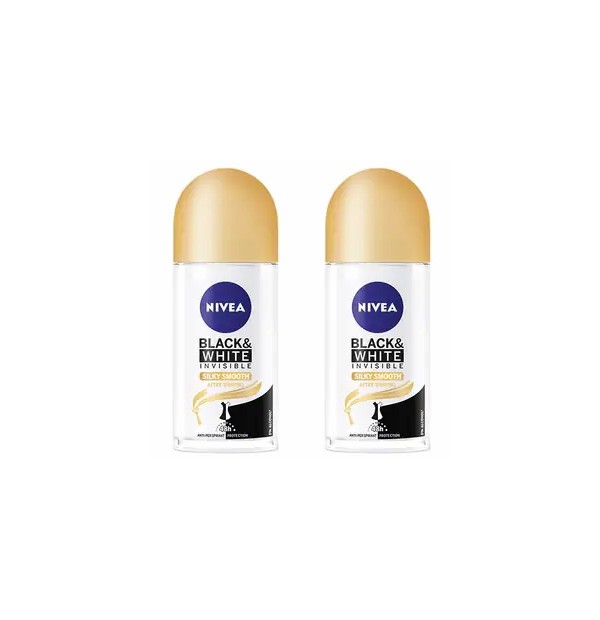 NIVEA DEO ROLL-ON INVISIBLE BLACK&WHITE SILKY SMOOTH 50ML (1+1)