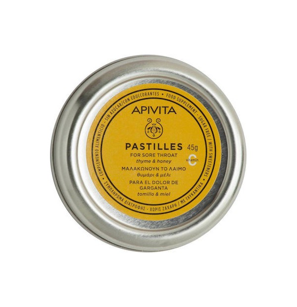 Apivita Pastilles Παστίλιες με Θυμάρι & Μέλι για τον Πονόλαιμο & τον Βήχα, 45gr