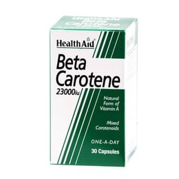 Health Aid Beta Carotene 30caps. Φυσική Προβιταμίνη Α 23,000iu, από θαλάσσια φύκια εξαιρετικής ποιότητας με αντιγηραντική δράση κατά των ελευθέρων ριζών.