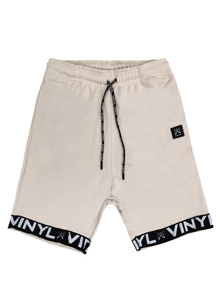 Vinyl art clothing beige shorts with logo tape	