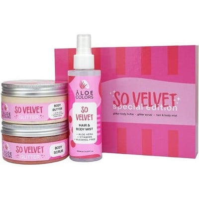 ALOE COLORS Special Box So Velvet Special Edition Με Body Butter Glitter 200ml, Body Scrub 200ml & Hair & Body Mist Με Άρωμα Πούδρας 150ml