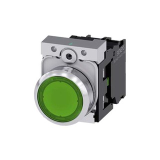 Button with Flat Button and LED Green 1A 230VAC 3S