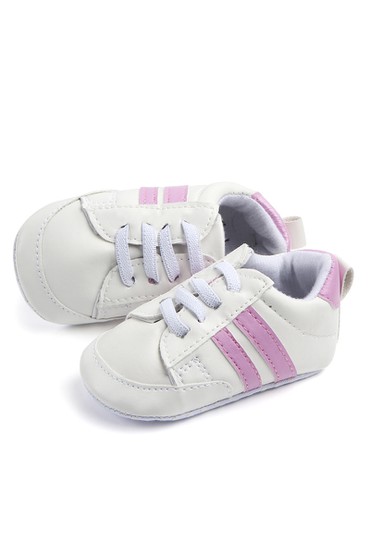 Παπούτσια αγκαλιάς λευκά με ροζ ρίγες
