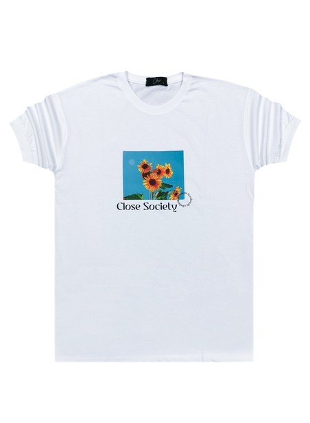 Clvse society white t-shirt 357 sunflowers logo	