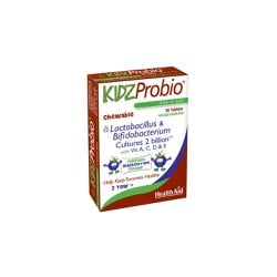 Health Aid Kidz Probio Dietary Supplement With Probiotics 2 Billion With Vitamins A, C, D & E For Healthy Children's Stomachs 30 Chewable Tablets