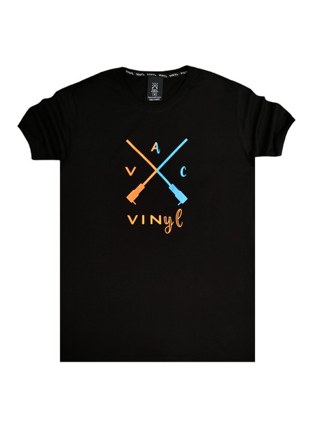 Vinyl art clothing black crossed colours logo t-shirt