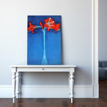 Mondrian   red amaryllis with blue background