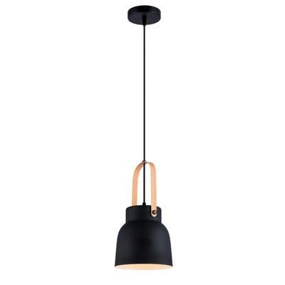 Pendant Light Metal Black With Wooden Detail Ε27 C