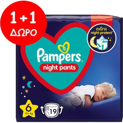 PAMPERS Night Pants Βρεφικές Πάνες Βρακάκι Νυκτός No.6 15Kg+ 76 Τεμάχια (4 Συσκευασίες Των 19 Τεμαχίων)