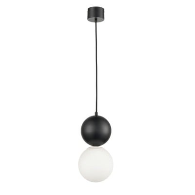 Pendant Light Metal Black With White Glass Ε27 40W