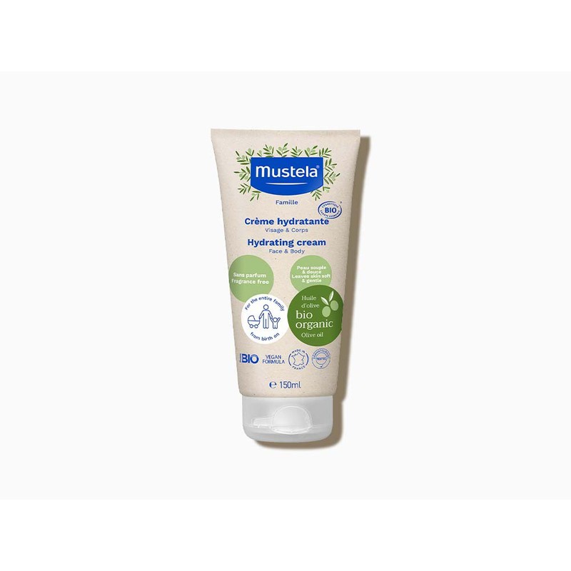 Organic Certified Hydrating Cream Mustela®  Βιολογικά Πιστοποιημένη Ενυδατική Κρέμα με Βιολογικό Ελαιόλαδο για πρόσωπο και σώμα