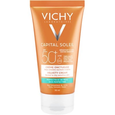 VICHY Ideal Soleil Velvet SPF50+ 50ml - Αντηλιακή Κρέμα Προσώπου Mε Βελούδινη Υφή Για Κανονική, Ξηρή & Ευαίσθητη Επιδερμίδα