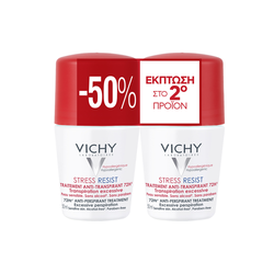 Vichy Deodorant Stress Resist Εντατική Αποσμητική Φροντίδα 72h - Roll-Οn 2 Pack -50% Promo Αποσμητικό - Πολύ Έντονη Εφίδρωση 2x50ml