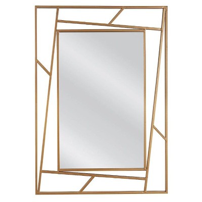 Rectangular wall mirror with solid gold steel bar 