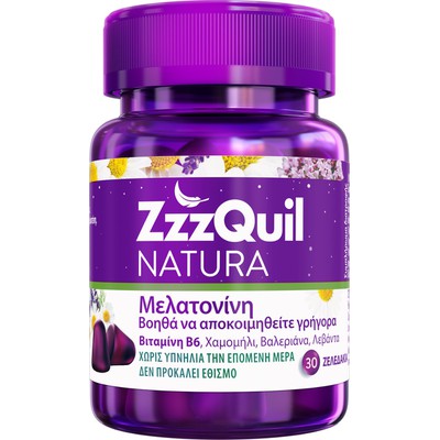 ZZZQUIL Natura Συμπλήρωμα Διατροφής Με Μελατονίνη Βοηθά Να Αποκοιμηθείτε Γρήγορα x30 Ζελεδάκια