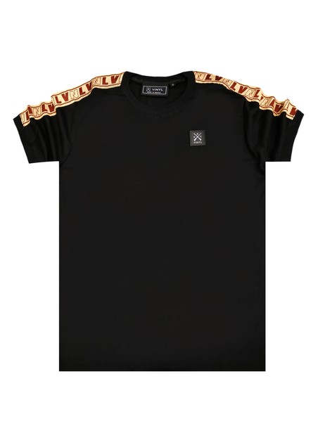 Vinyl art clothing t-shirt with logo tape - black