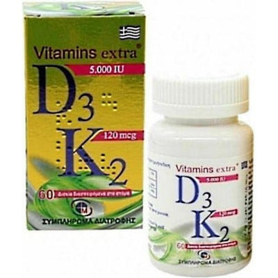 MEDICHROM Vitamins Extra D3 5000 IU & K2 120 mcg Συμπλήρωμα Διατροφής Για Την Υγεία Των Οστών 60δισκ.