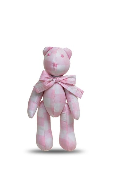 Αρκούδος υφασμάτινος ροζ καρό 18.5 cm.