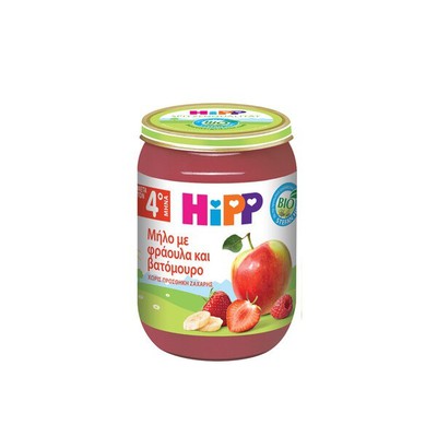 HIPP Bio Βρεφική Φρουτόκρεμα Μήλο Με Φράουλα & Βατόμουρο Από 4 Μηνών 190g