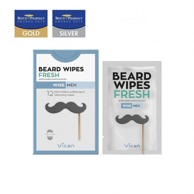 VICAN Wise Men Beard Wipes Fresh Μαντηλάκια Καθαρισμού Για Τη Γενειάδα 12 Τεμάχια
