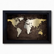 Grunge metallic world map 302 52  65x40 