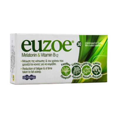 Uni-Pharma Euzoe Melatonin & Vitamin B12 30 Ταμπλέτες - Συμπληρώματα Διατροφής Που Βοηθάει Στην Μείωση Της Κόπωσης
