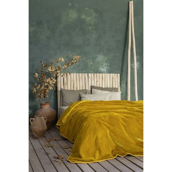 Κουβέρτα Βελουτέ Μονή (160x220) Coperta Mustard Beige Nima Home