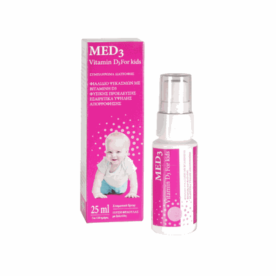 MED3 Vitamin D3 For Kids 400IU Παιδικό Συμπλήρωμα Διατροφής Σε Μορφή Spray Με Γεύση Φράουλα 25ml