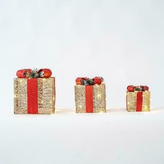 Christmas Illuminated Gifts Beige with Red Set 3pc